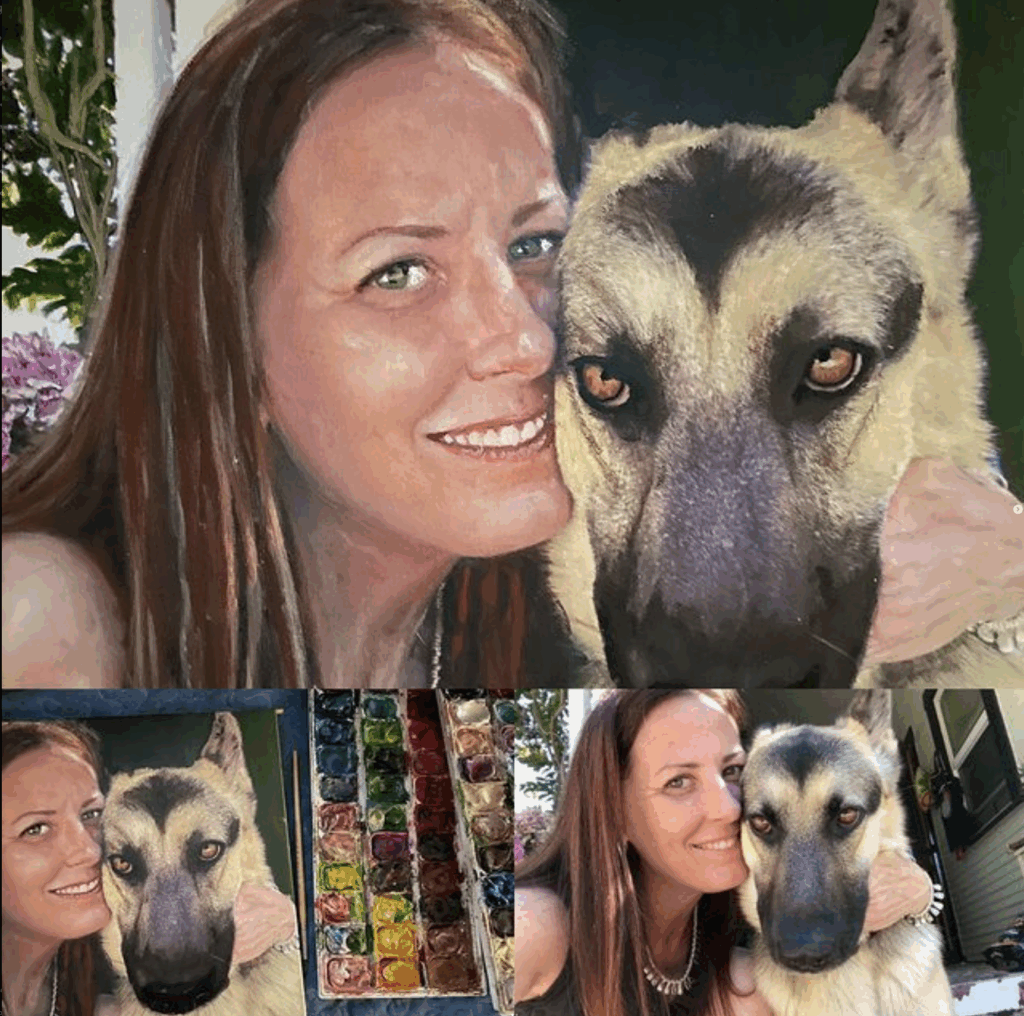Portrait of a woman with her German Shepherd